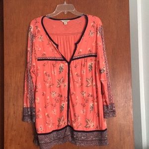 Lucky Brand size xl light orange floral print top